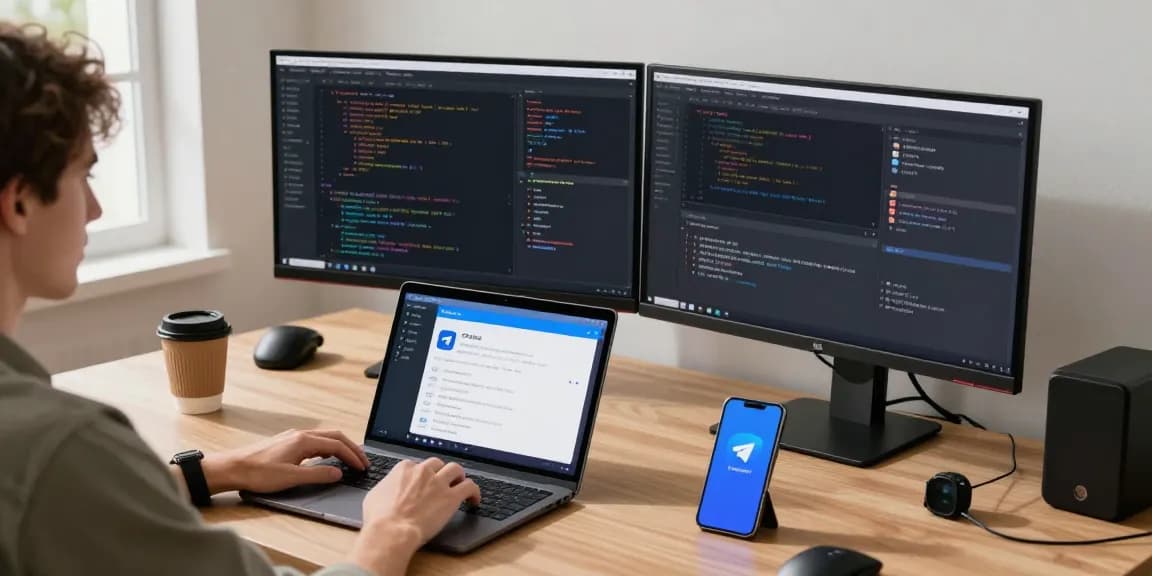 Telegram Chinese Version settings showcased on tech devices in a modern workspace.