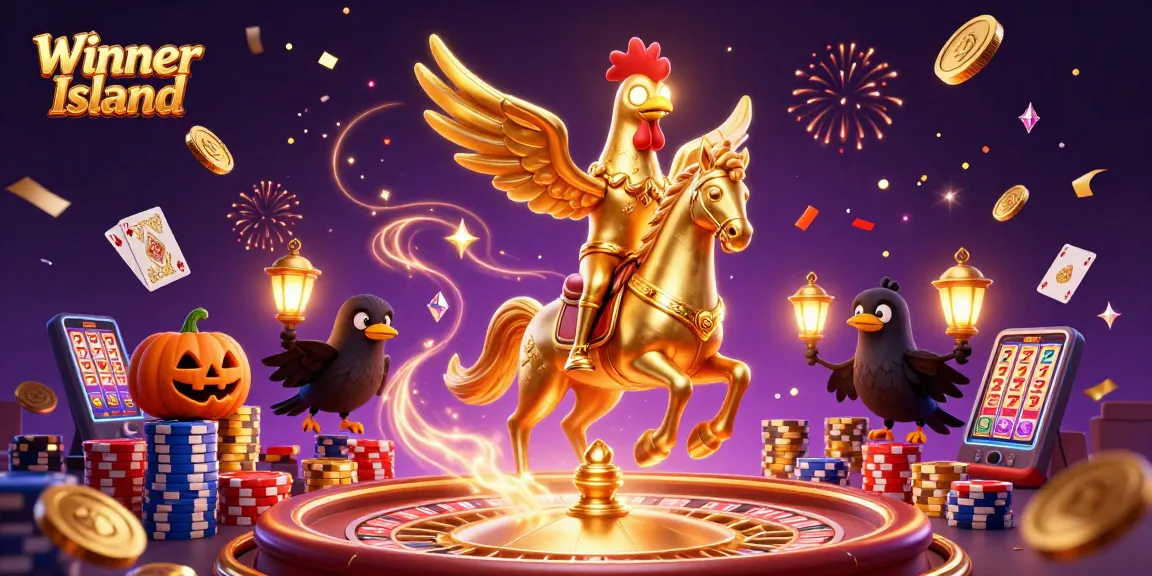 Engage in thrilling gameplay at Winner Island Casino with vibrant 3D characters and casino elements.